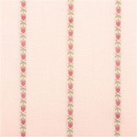 Baumwollstoff Dobby Blümchenstreifen zartrosa 1,42m Breite Nahaufnahme von Dobby Baumwollstoff mit rosa Streifen und Blümchenmotiv auf hellem Grund