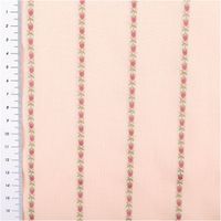 Baumwollstoff Dobby Blümchenstreifen zartrosa 1,42m Breite Baumwollstoff mit feinem Streifenmuster und kleinen rosa Blüten, zartrosa Untergrund, Lineal am Rand, Stoff flach
