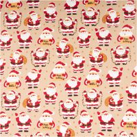 Weihnachtsstoff Baumwollstoff Joel Weihnachtsmänner beige rot 1,40m Breite Beiger Baumwollstoff mit Weihnachtsmann-Motiv, Nahaufnahme des Musters mit roten und weißen Details