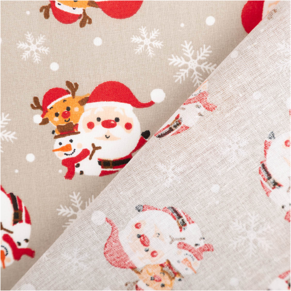 Weihnachtsstoff Baumwollstoff Reindeer Weihnachtsmann Rentier grau bunt 1,40m Breite Baumwollstoff mit weihnachtlichem Motiv, grauer Hintergrund, Vorder- und Rückseite des Stoffes sichtbar