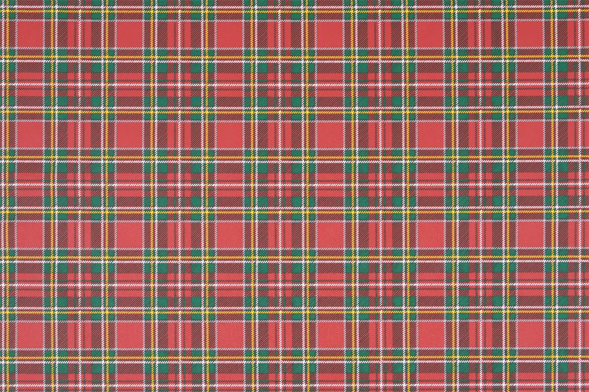 Abwaschbarer Tischdeckenstoff mit rot-grünem Tartan-Karo, Musterrapport im Überblick.