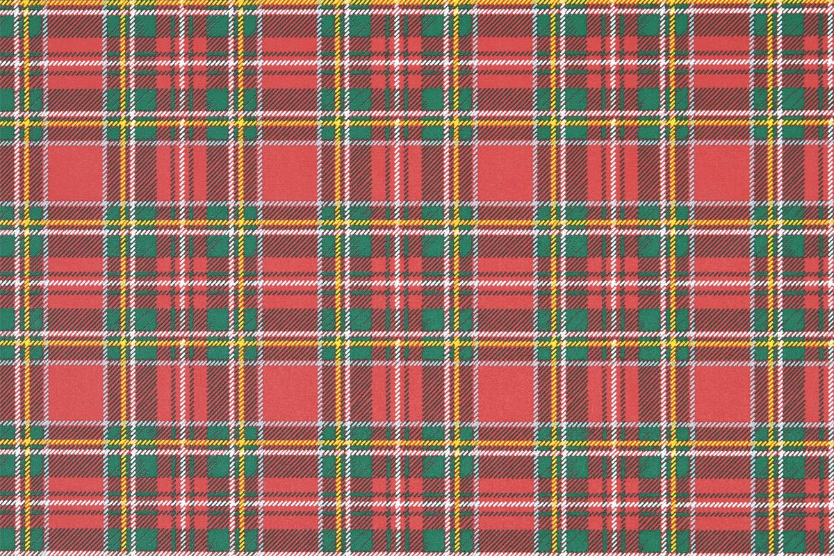 Abwaschbarer Tischdeckenstoff mit rot-grünem Tartan-Karo, Ausschnitt des Dessins.
