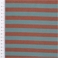 Baumwollstoff Meterware YARN DYED Streifen rostbraun hellblau 1,45m Breite Stoffprobe mit horizontalen rostbraunen und hellblauen Streifen, Maßband am Rand