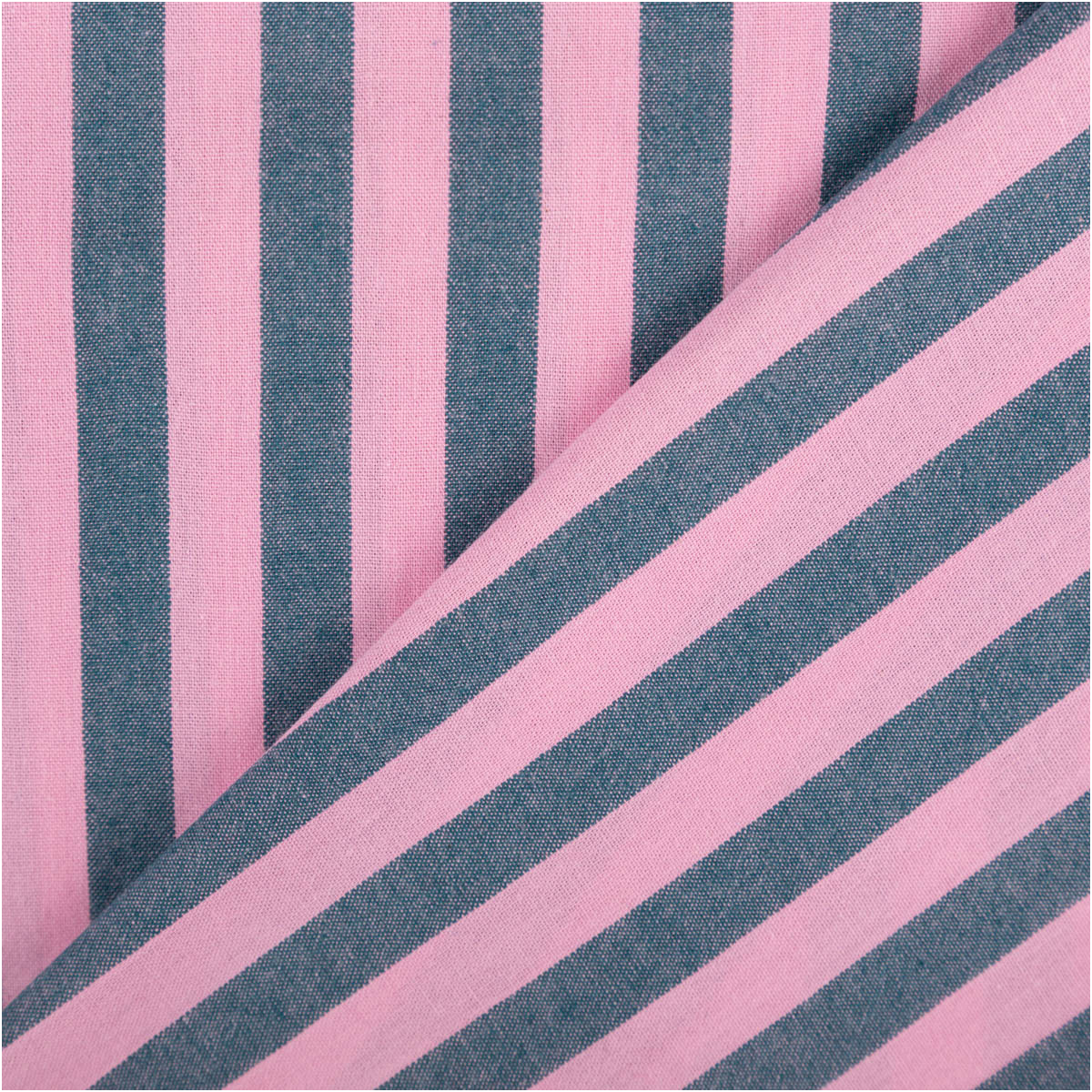 Baumwollstoff Meterware YARN DYED Streifen rosa petrol 1,45m Breite zwei Lagen Baumwollstoff mit breiten rosa und petrolfarbenen Streifen, diagonal überlappend angeordnet
