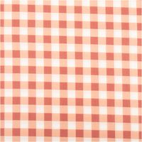Nahaufnahme Baumwollstoff mit Karo-Muster in Rot, Apricot und Weiß