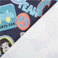 French Terry Sommersweat Patches Gaming Skateboard dunkelblau bunt 1,45m Breite French Terry Sommersweat Motivstoff, bunt bedruckt, Vorder- und Rückseite sichtbar