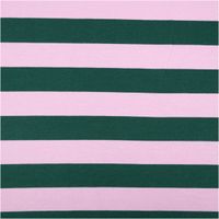 Sommersweat French Terry Streifen dunkelgrün rosa 1,48m Breite Nahaufnahme French Terry mit Streifen in Dunkelgrün und Rosa, Material flach ausgebreitet