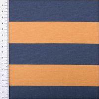 Sommersweat French Terry Streifen jeansblau apricot 1,48m Breite Streifenstoff aus Sommersweat in jeansblau und apricot mit Maßband am Rand