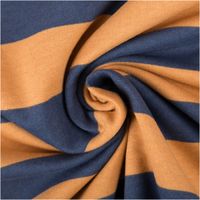 Sommersweat French Terry Streifen jeansblau apricot 1,48m Breite gestreifter Sommersweat Stoff in jeansblau und apricot zur Spirale gelegt
