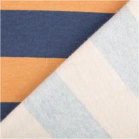 Sommersweat French Terry Streifen jeansblau apricot 1,48m Breite Detailansicht von Sommersweat mit jeansblauen und apricotfarbenen Streifen, Stoffkante sichtbar