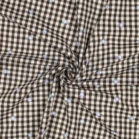 95799-Baumwolle-Viskose-Stoff-Meterware-Karo-Stickerei-Blumen-braun-creme-1-40m-Breite-04775-001_2.jpg Karierter Baumwoll-Viskose-Stoff in der Mitte eingedreht, zeigt den weichen Fall.