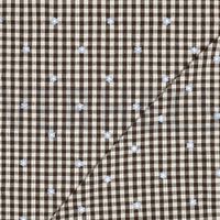 95799-Baumwolle-Viskose-Stoff-Meterware-Karo-Stickerei-Blumen-braun-creme-1-40m-Breite-04775-001_3.jpg Umgeschlagener Karostoff mit Blütenstickerei, beide Seiten sichtbar.