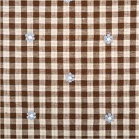Baumwolle Viskose Stoff Meterware Karo Stickerei Blumen braun creme 1,40m Breite Nahaufnahme kariertes Stoffmuster in Braun und Creme mit gestickten Blumenmotiven