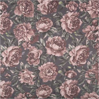 Baumwollstoff Trachtenstoff Classic Rosen Rosenmuster auf grauem Hintergrund mit grünen Blättern
