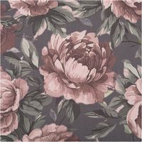Stoff mit rosa Blumenmuster auf grauem Hintergrund in Detailaufnahme, ideal für dekorative Nähprojekte.