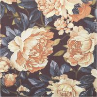 Baumwollstoff Trachtenstoff Classic Rosen dunkelblau gelb feinfädig und seidig glatt 1,40m Breite Blumenstoff in Creme und Orange mit dunklem Hintergrund, zeigt detailreiches Blumenmuster.