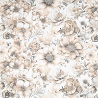 Baumwollstoff Trachtenstoff Classic Rosen beige feinfaedig und seidig glatt 1, 40m Breite Blumenmuster in Sepia-Tönen auf Stoff, zeigt detailreiche Blüten und Blattwerk.