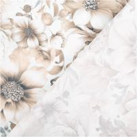 Baumwollstoff Trachtenstoff Classic Rosen beige feinfaedig und seidig glatt 1, 40m Breite Detaillierte Stoffansicht mit beigem Blumenmuster, Rueckseite angedeutet und harmonisch im Farbverlauf.