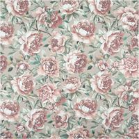 Baumwollstoff Trachtenstoff Classic Rosen mintgrün rosa feinfädig und seidig glatt 1,40m Breite Floraler Stoff mit pastellfarbenen Pfingstrosenmuster auf beigem Hintergrund in Gesamtansicht.