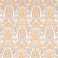 Baumwollstoff Trachtenstoff Ornamente weiß orange khaki feinfädig und seidig glatt 1,40m Breite Muster aus geschwungenen Ornamenten in Orange und Beige auf weissem Hintergrund, Gesamtansicht.