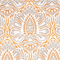 Baumwollstoff Trachtenstoff Ornamente weiß orange khaki feinfädig und seidig glatt 1,40m Breite Detailaufnahme eines barocken Paisley-Musters in Orange und Beige auf weissem Stoff.
