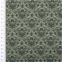 Baumwollstoff Trachtenstoff Classic Ornamente klein grün feinfaedig und seidig glatt 1,40m Breite Ornamentstoff in Gruen-Schwarz mit gleichmaessigem Muster, Gesamtansicht mit Meterstab.