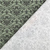 Baumwollstoff Trachtenstoff Classic Ornamente klein grün feinfaedig und seidig glatt 1,40m Breite Zweiseitige Stoffansicht mit grünem floralen Muster und gedämpfter Rückseite in Grau.