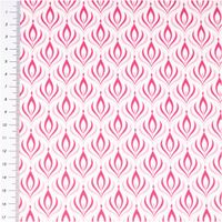 Baumwollstoff Trachtenstoff Retro Ornamente weiß pink feinfädig und seidig glatt 1,40m Breite Stoff mit pinken Tropfenmuster und Meterstab auf weissem Hintergrund.