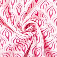 Baumwollstoff Trachtenstoff Retro Ornamente weiß pink feinfädig und seidig glatt 1,40m Breite Detailaufnahme des Stoffmusters in Pink-Weiss, kunstvoll gerafft.