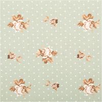 Baumwollstoff Trachtenstoff Classic Rosen Punkte klein lindgrün feinfädig und seidig glatt 1,40m Breite Detailaufnahme von Rosenmuster auf gruenem Stoff mit kleinen weissen Punkten.