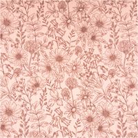 Musselin Stoff Blumen altrosa braun 1,50m Breite Musselin Stoff mit gezeichneten Blumen in Braun auf Altrosa, flach ausgebreitet