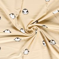 Sweat Stoff angeraut Pinguine beige, gerafft für den Fall des Stoffes