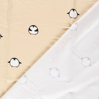 Sweat Stoff angeraut Pinguine beige: glatte Vorderseite und angeraute Rückseite im Vergleich