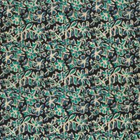 Voile Stoff Batik Blumen indigoblau, flach ausgebreitet mit Musterrapport Voile Stoff Batik Blumen indigoblau, flach ausgebreitet mit Musterrapport