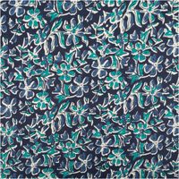 Voile Stoff Batik Blumen indigoblau 1,45m Breite Voile Stoff mit Batik-Blumen in Indigoblau, Petrol und Weiß, flach ausgebreitet