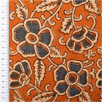 Voile Stoff Batik Blumen ocker blaugrau mit Maßstab zur Darstellung der Größe des floralen Rankenmusters.