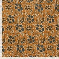 Voile Stoff Batik Blumen ocker blaugrau mit Maßstab, 145cm Stoffbreite Voile Stoff Batik Blumen ocker blaugrau mit Maßstab, 145cm Stoffbreite