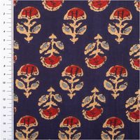 Voile Stoff Batik Ornamente marineblau mit Maßstab zur Darstellung von Größe und Anordnung der floralen Motive.