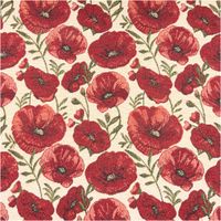 Jacquard Stoff Gobelin Mohnblüten rot beige 1,40m Breite Jacquard Gobelin Stoff mit roten Mohnblüten und grünen Stielen auf Beige, flach ausgebreitet
