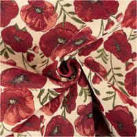 Jacquard Stoff Gobelin Mohnblüten rot beige 1,40m Breite Jacquard Gobelin Mohnblüten rot beige, zur Spirale gedreht