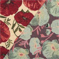 Jacquard Stoff Gobelin Mohnblüten rot beige 1,40m Breite Gobelin Mohnblüten: Vorderseite und Rückseite mit mintfarbenen Blüten auf Bordeaux
