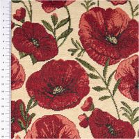 Jacquard Stoff Gobelin Mohnblüten rot beige 1,40m Breite Jacquard Gobelin Mohnblüten rot beige mit Maßband zur Größe der Blüten