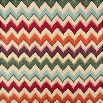 Jacquard Stoff Gobelin Zickzack beige bunt 1,40m Breite Jacquard Gobelin Stoff mit Zickzack-Streifen in Bordeaux, Orange, Mint und Grün auf Beige, flach ausgebreitet