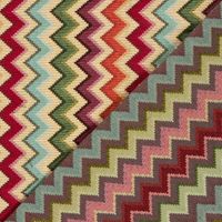 Jacquard Stoff Gobelin Zickzack beige bunt 1,40m Breite – Bild 4 Vorder- und Rückseite des Gobelins mit buntem Zickzackmuster, Rückseite in gedeckten Tönen gewebt