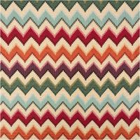 Jacquard Stoff Gobelin Zickzack beige bunt 1,40m Breite Jacquard Gobelin Stoff mit Zickzack-Streifen in Bordeaux, Orange, Mint und Grün auf Beige, flach ausgebreitet