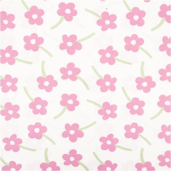 Popeline Stoff Blumen wollweiß rosa 1, 45m Breite Weiße Fläche mit rosa Blümchenmuster und grünen Stielen