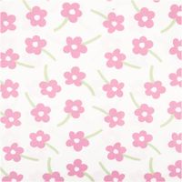 Stoff mit rosa Blumenmotiv und grünen Stielen auf weißem Hintergrund, ideal für dekorative Nähprojekte.