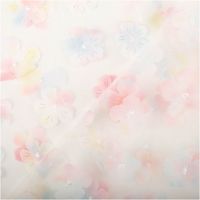 Tüllstoff 3D Blüten mit Perlen Stoff mit pastellfarbenen Blumenmuster