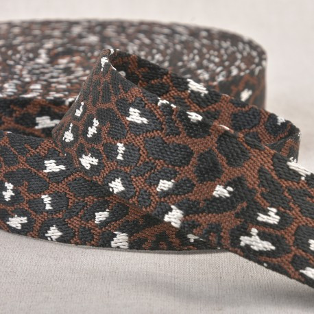Gurtband mit Leopardenmuster in Dunkelbraun und Schwarz, 3,8 cm breit, aufgerollt