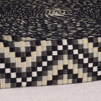 Gurtband Zickzack Chevron schwarz grau weiß 3,8cm Breite Gurtband mit Zickzackmuster in Schwarz, Grau und Weiß, 3,8 cm breit, aufgerollt